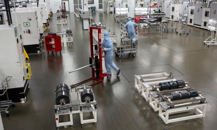 Workers in the cell manufacture (clean room) area at Envision’s ‘gigafactory’ in Sunderland