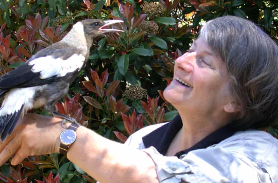 Gisela Kaplan and a magpie