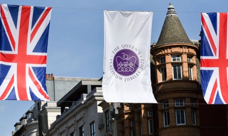Flags for the Queen’s platinum jubilee on Oxford Street, London, 13 May 2022.