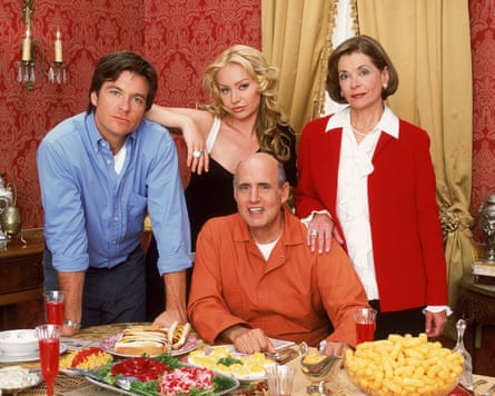 Jason Bateman as Michael, Portia De Rossi as Lindsay, Jeffrey Tambor as George Sr and Jessica Walter as Lucille in Arrested Development.