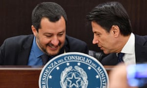 Interior minister Matteo Salvini (L) and Italian Prime Minister Giuseppe Conte.