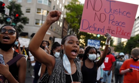 Demonstrators protest in Washington DC in the wake of George Floyd’s death.