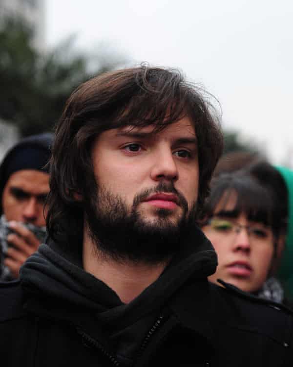 Gabriel Boric, then a student leader, takes part in a march in Santiago to demand that President Sebastián Piñera’s government overhaul the education system in 2012.