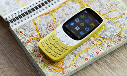 A Nokia 3210 on a map.