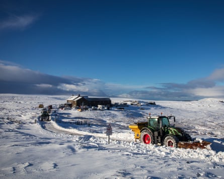 Tan Hill InnTan Hill Pub, the Highest Pub in the UK located in the Yorkshire Dales, England. The local snow plough manages to clear a route to and out from the Tan Hill Inn and guest leave in convey behind the plough. 33 guests and staff were stranded due to the inclement wintery conditions.