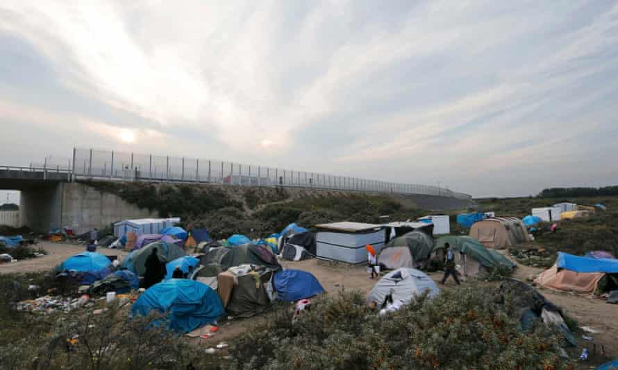 General view of tents in the makeshift camp in Calais, France