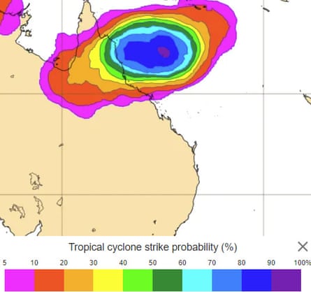 Projection showing where Cyclone Jasper may impact Australia.