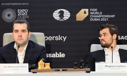 World champion Magnus Carlsen (right) and Ian Nepomniachtchi begin a 14-game series on Friday