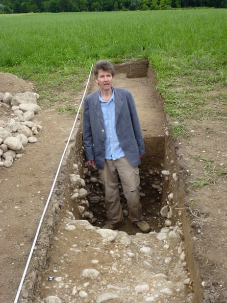 Neil Faulkner in an excavated section of a first world war trench in the Soča Valley, Slovenia, 2013.