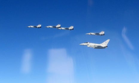 Photograph taken over Baltic airspace by Royal Air Force Typhoon pilots, intercepting Russian Mikoyan MiG-31 aircraft on 24 July 2015 during a NATO patrol.