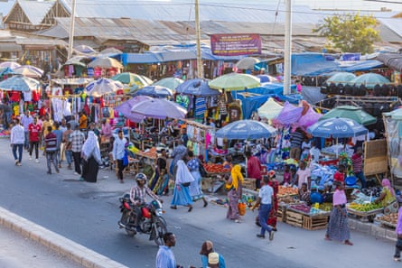 A crowded market in Dar es Salaam, Tanzania