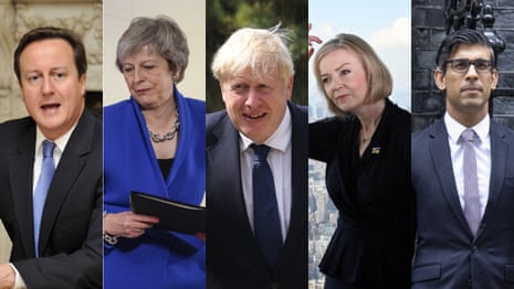 The last five Tory prime ministers: David Cameron, Theresa May, Boris Johnson, Liz Truss and Rishi Sunak