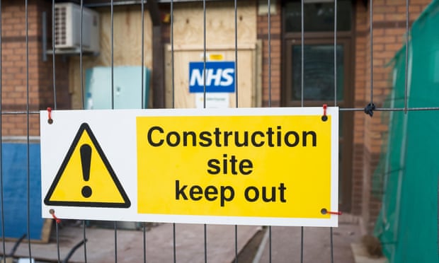 Construction site sign at a NHS hospital