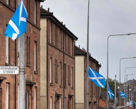 Saltire flags on a main road