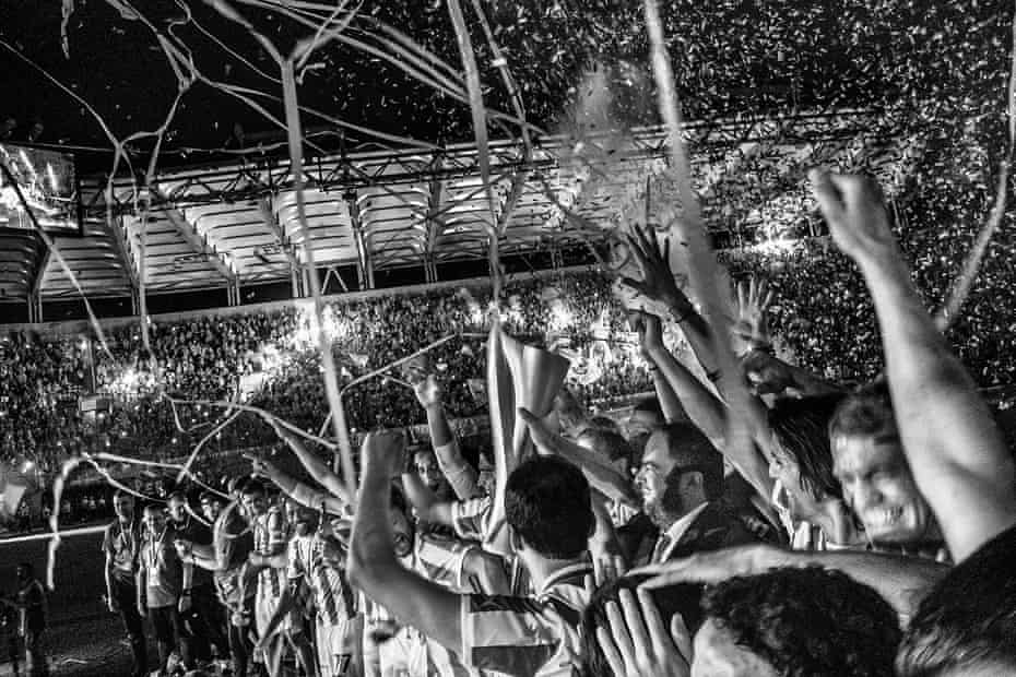 Olympiakos, whom Ernesto Valverde has managed twice, celebrate winning the league