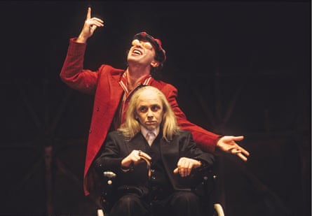 Hunter as King Lear with her husband Marcello Magni as the Fool, Leicester Haymarket theatre, 1997.