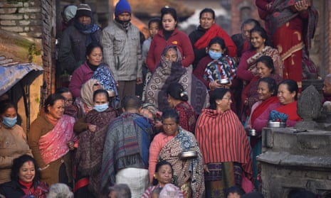 Hindu women take part in a religious festival at Bhaktapur on 7 February 2021