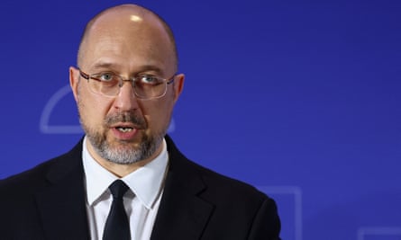 Ukrainian prime minister Denys Shmyhal speaks at the Ukraine Recovery Conference in London