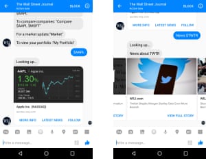 Wall Street Journal Facebook Messenger bot.