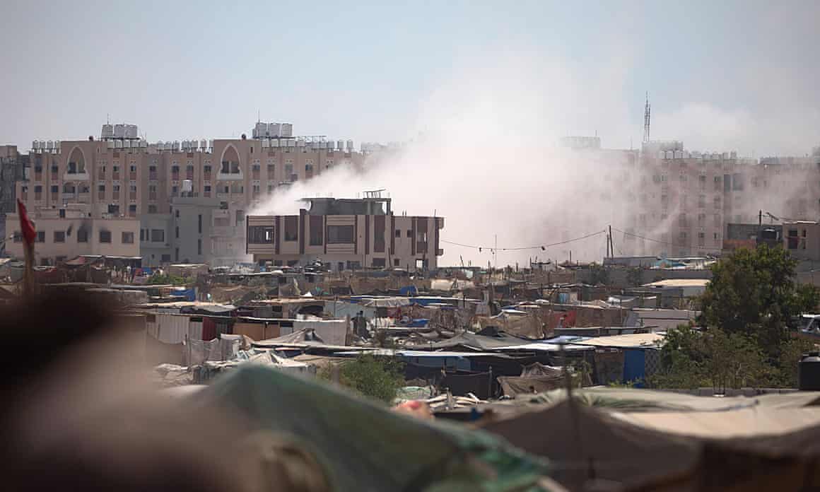 Smoke rises in Khan Younis, southern Gaza Strip.