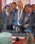 Douglas Latchford, centre, at the National Museum of Cambodia, Phnom Penh, 2009. Getty Images