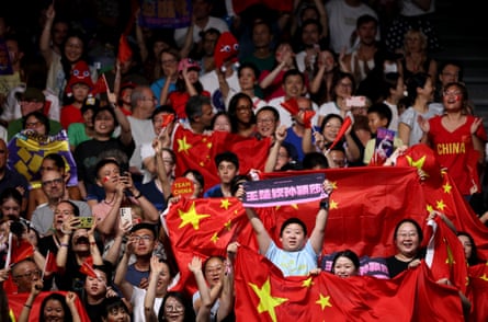 Fans during the mixed doubles gold medal match between China and South Korea.