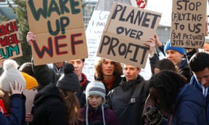 Protesters including Greta Thunberg at the 50th World Economic Forum meeting in Davos on Friday.