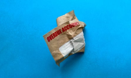 An illustration of a crumpled overdue bill.