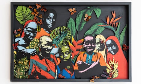 Colourful artwork of African men and women against a background of plants