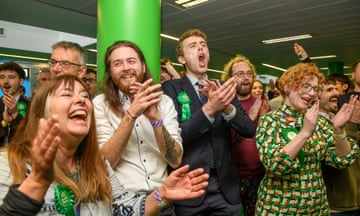 The Greens cheer after winning the Ashley ward in Bristol
