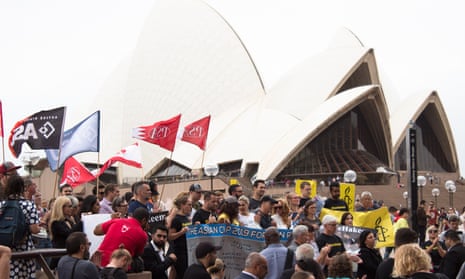 A rally in support of Bahraini refugee and Australian resident Hakeem al-Araibi in Sydney