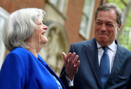 Ann Widdecombe laughing with Nigel Farage