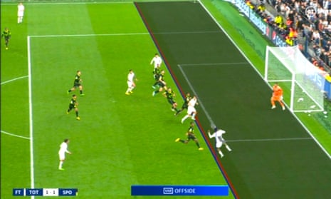 Screengrab of Harry Kane's goal during stoppage time in the Champions League game against Sporting which was disallowed for offside.