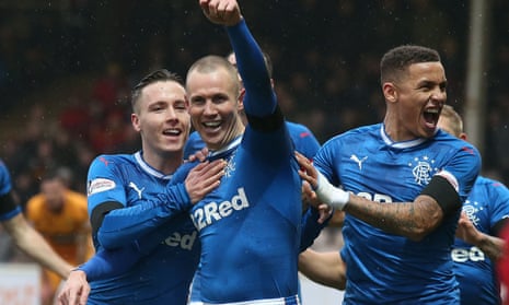 Kenny Miller celebrates after scoring the winner for Rangers in their 1-0 Scottish Premiership victory at Motherwell