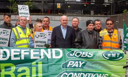 Mick Lynch at an RMT picket line in London on Friday.