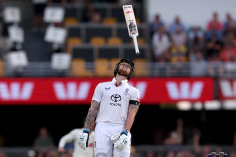 Ben Stokes throws his bat after being dismissed.