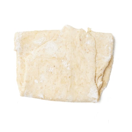 stir in just enough water to bring the mix together into a smooth, but not wet ball of dough. Tip the dough on a floured work surface and shape it into a roughly ¾cm-thick rectangle. Fold the top third of the rectangle down into the centre, then fold the bottom third up over it.