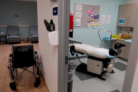 An unoccupied recovery area, left, and an abortion procedure room are seen at a Planned Parenthood facility in Tempe, Arizona.