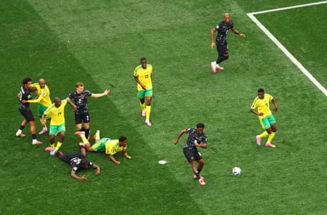 Canada's Jonathan David shoots at goal.
