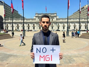 Camilo Godoy Peña after giving letter on intersex situation to President Bachelet
