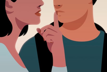 Illustration of teenage boy and teacher holding a finger up to his lips