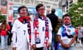 Young England fans outside Wembley before England’s 1-0 defeat to Iceland.