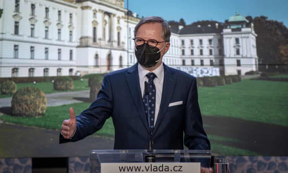 Czech prime minister Petr Fiala at a press conference after the first government meeting in Prague, Czechia on 17 December, 2021. 