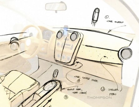 On the flight back from his meeting with Steve Jobs, designer Bryan Thompson redesigned the interior of the V-Vehicle to match Jobs’ suggestions. Note how Thompson looked to reduce the number of lines on the dashboard.