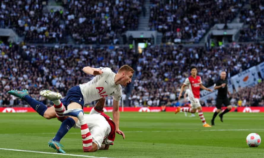 Tottenham v Arsenal: Premier League – live! | Premier League 15 Tottenham Hotspur’s Dejan Kulusevski (left) collides with Arsenal’s Gabriel Magalhaes.