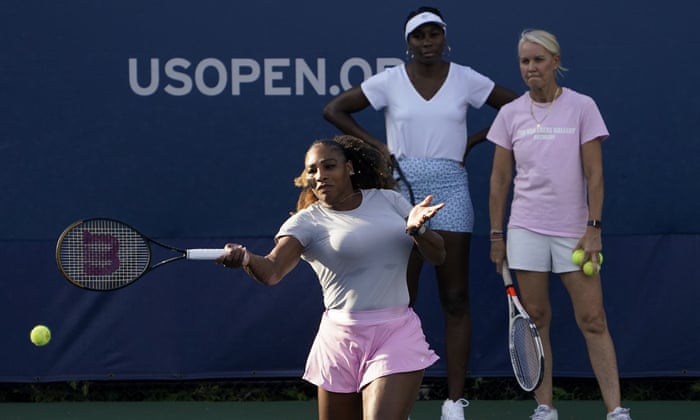 Serena Williams practices Wednesday before her second round game.