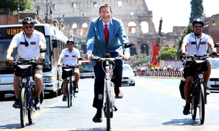Former mayor Ignazio Marino promoting a bike scheme