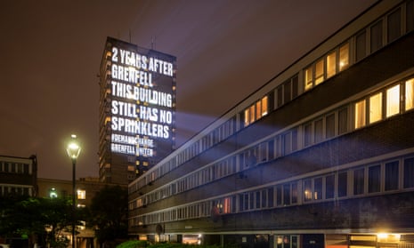 A projection on to Frinstead House in west London marks the second anniversary of the Grenfell Tower fire.