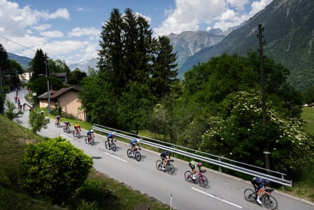Riders pass through the village of Leontica during stage 16 of the Giro