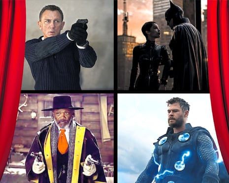 Neverending stories … (clockwise from top left) No Time to Die, The Batman, Avengers Endgame and The Hateful Eight.